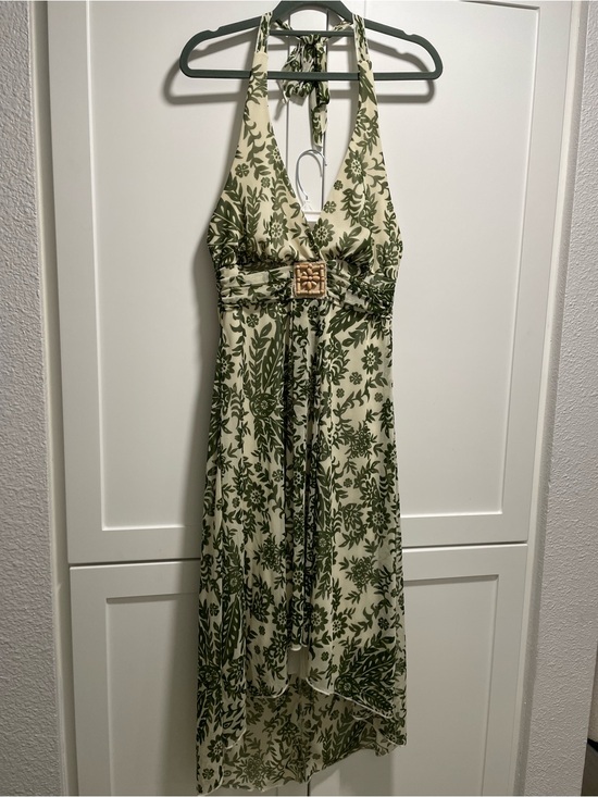 Speechless Dresses & Skirts - Vintage Y2K Speechless Halter Midi Dress Green Cream Floral Botanical Mesh